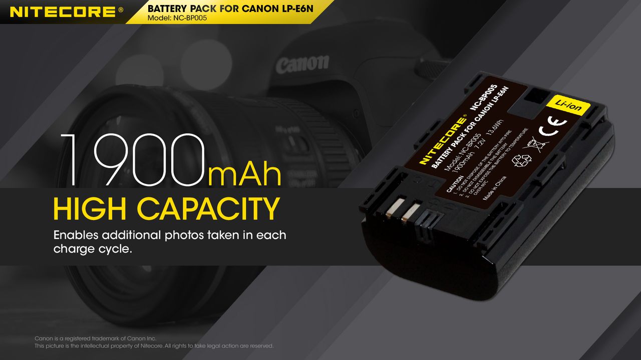 ΜΠΑΤΑΡΙΑ NITECORE for Canon LP-E6N, 7.2V, 1900mAh, 13.6Wh – πρόσθετη εικόνα 2