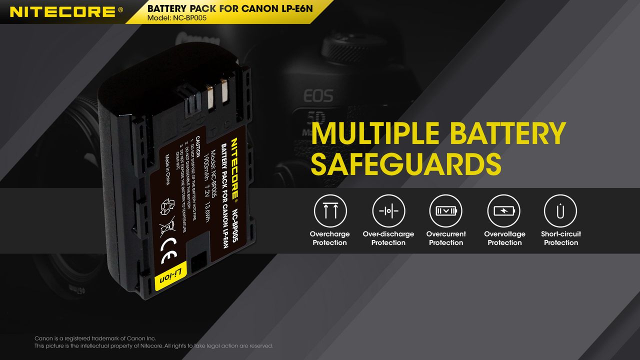 ΜΠΑΤΑΡΙΑ NITECORE for Canon LP-E6N, 7.2V, 1900mAh, 13.6Wh – πρόσθετη εικόνα 3