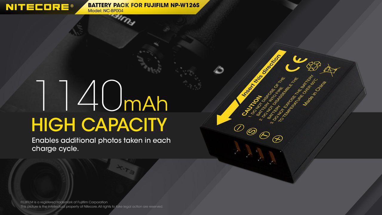 ΜΠΑΤΑΡΙΑ NITECORE for Fujifilm NP-W126S, 7.2V, 1140mAh, 8.4Wh – πρόσθετη εικόνα 2