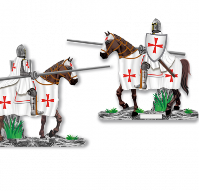 ΦΙΓΟΥΡΑ TOLE10 Brown horse. White Templar Knight. Spear 8cm