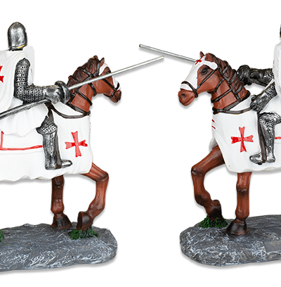 ΦΙΓΟΥΡΑ TOLE10 Brown horse. White Templar Knight. Spear 12cm