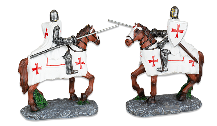 ΦΙΓΟΥΡΑ TOLE10 Brown horse. White Templar Knight. Spear 12cm