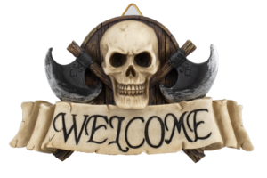 ΦΙΓΟΥΡΑ TOLE10 Resin decoration. "Welcome". Skull-Axes 17,50x10