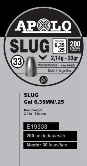 Pellets APOLO SLUG 6,35mm / 33 / 200 – πρόσθετη εικόνα 1