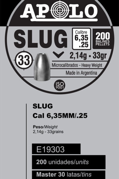 Pellets APOLO SLUG 6,35mm / 33 / 200 – πρόσθετη εικόνα 1
