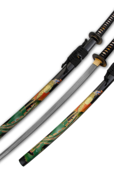 Katana από Δαμασκινό Ατσάλι,Μαύρη ξύλινη θήκη με Δρακο - Αγγλικό
