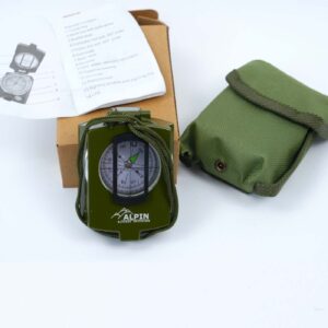 Prismatic compass with waterproof metal casing and floating dial
