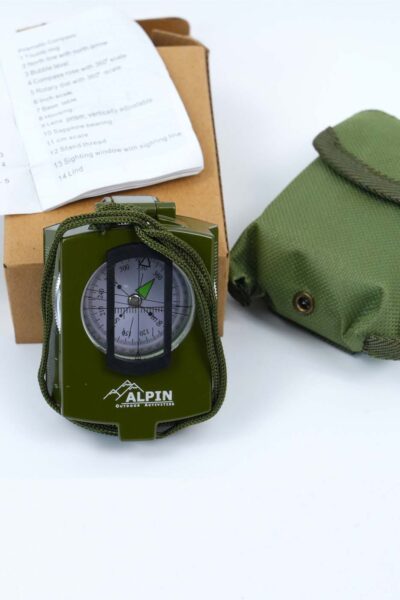 Prismatic compass with waterproof metal casing and floating dial