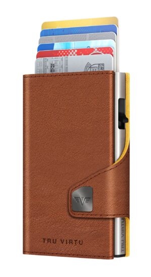 ΠΟΡΤΟΦΟΛΙ TRU VIRTU CLICK & SLIDE NATURAL BROWN - YELLOW/SILVER