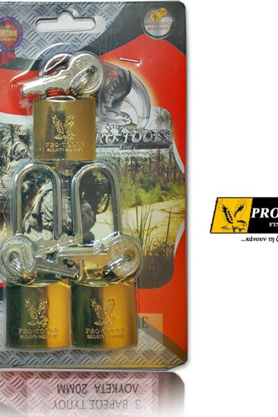 Pro-Tools Λουκετα 2 μακρυ+1 Κοντο 30mm-ανοιγουν με ιδιο κλειδι