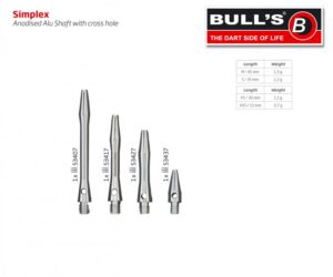 ΚΟΡΜΟΙ DART, BULL's Simplex Aluminium Shaft, X-Short, Silver – πρόσθετη εικόνα 1
