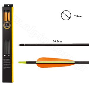 CARBON ARROW 7.8mm BLACK 30'' - 4'' VANES 2 YELLOW 1 RED - 6 PCS