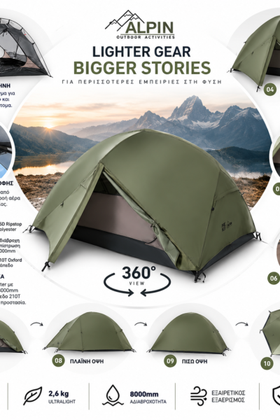 Σκηνη Alpin AuraLight 2 75D Ripstop+Oxford 210D 10000mm